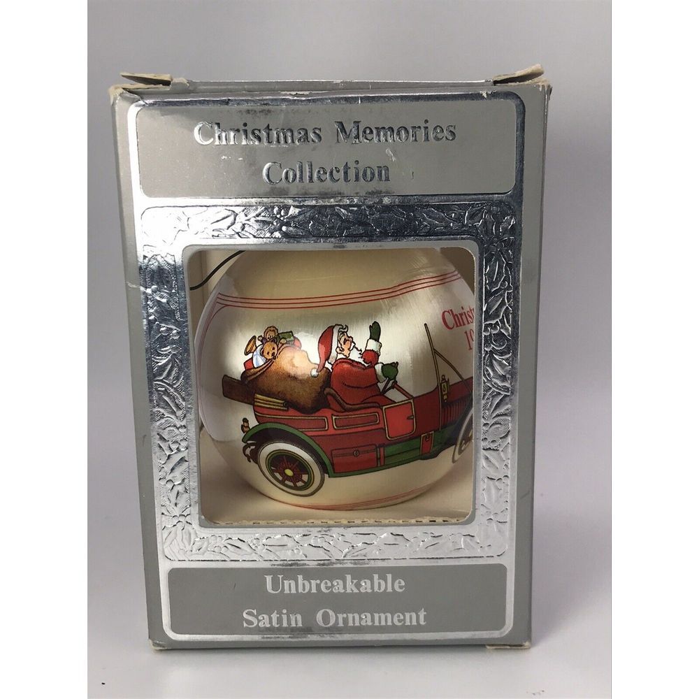 Vtg 1983 Christmas Ornament Santa Unbreakable Satin Teddy Gift Bag‎ Car